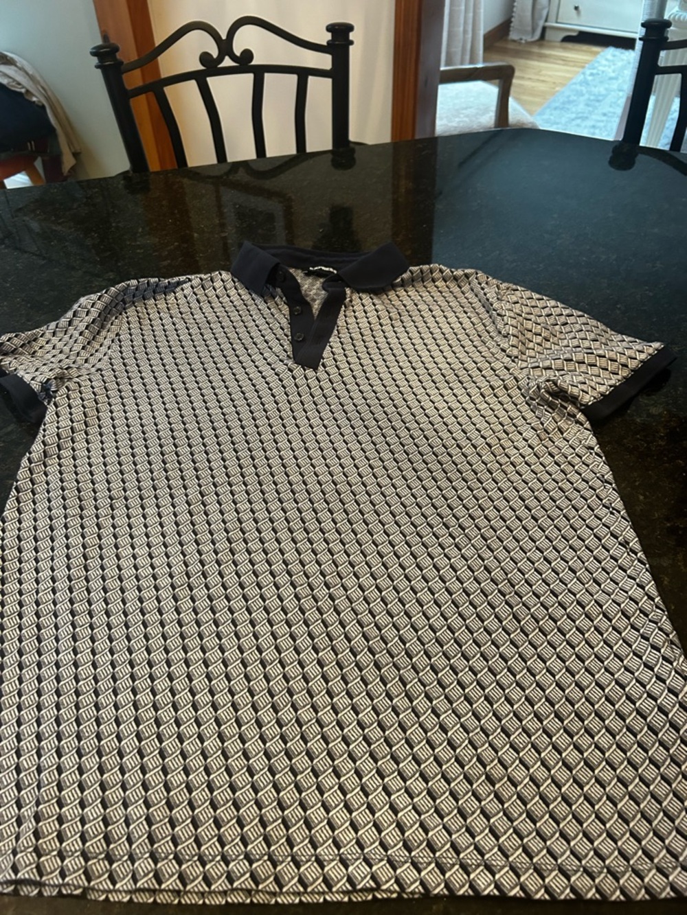Men's Express Geometric Print Polo Shirt - Black & White